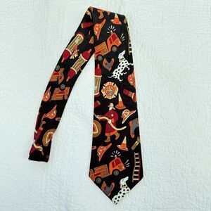 A. Rogers FIREMEN Novelty Print Neck Tie Black Orange Tan Classic Polyester